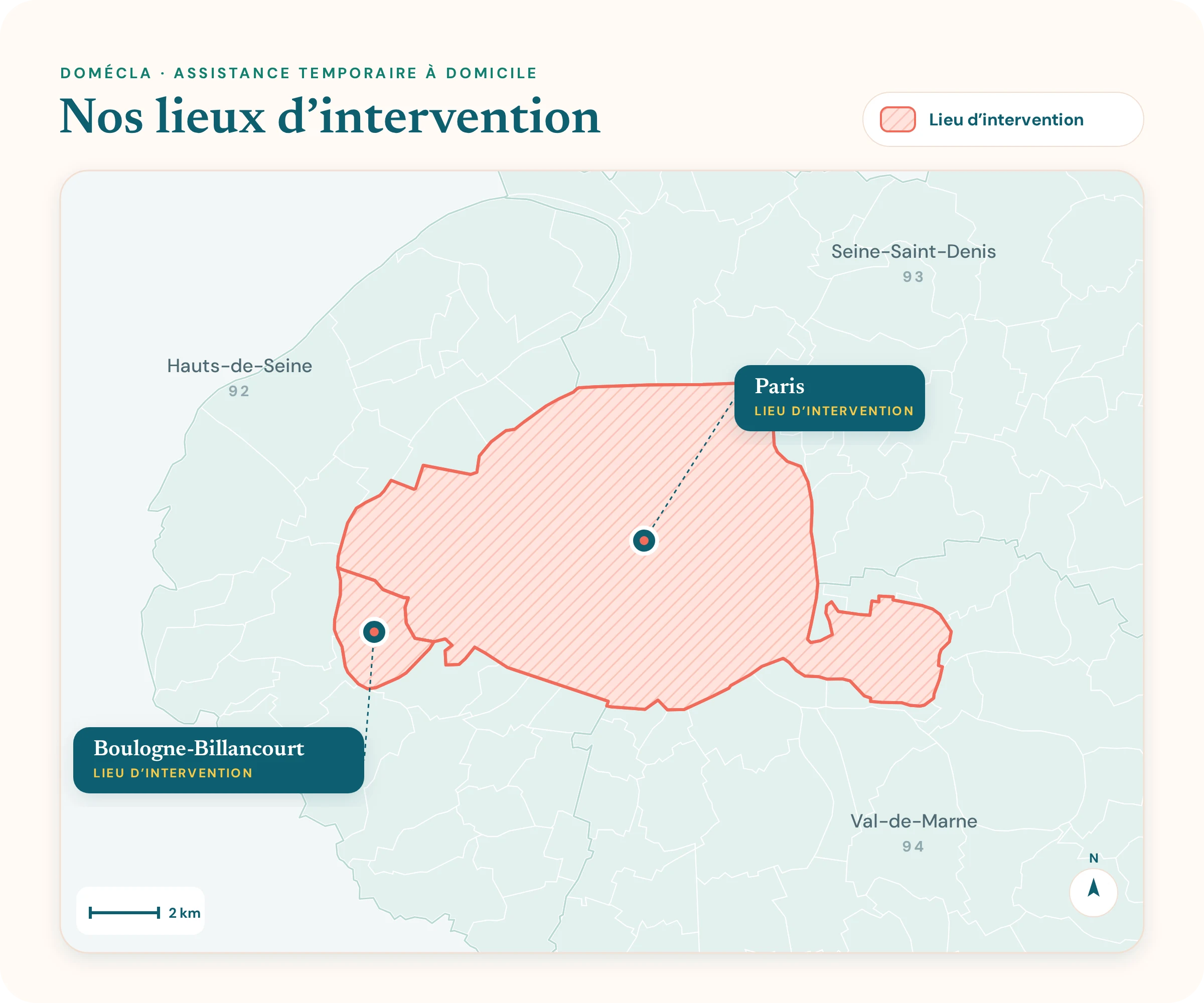 Carte de Paris et des départements voisins (Hauts-de-Seine, Seine-Saint-Denis, Val-de-Marne) : Paris et Boulogne-Billancourt sont nos lieux d’intervention